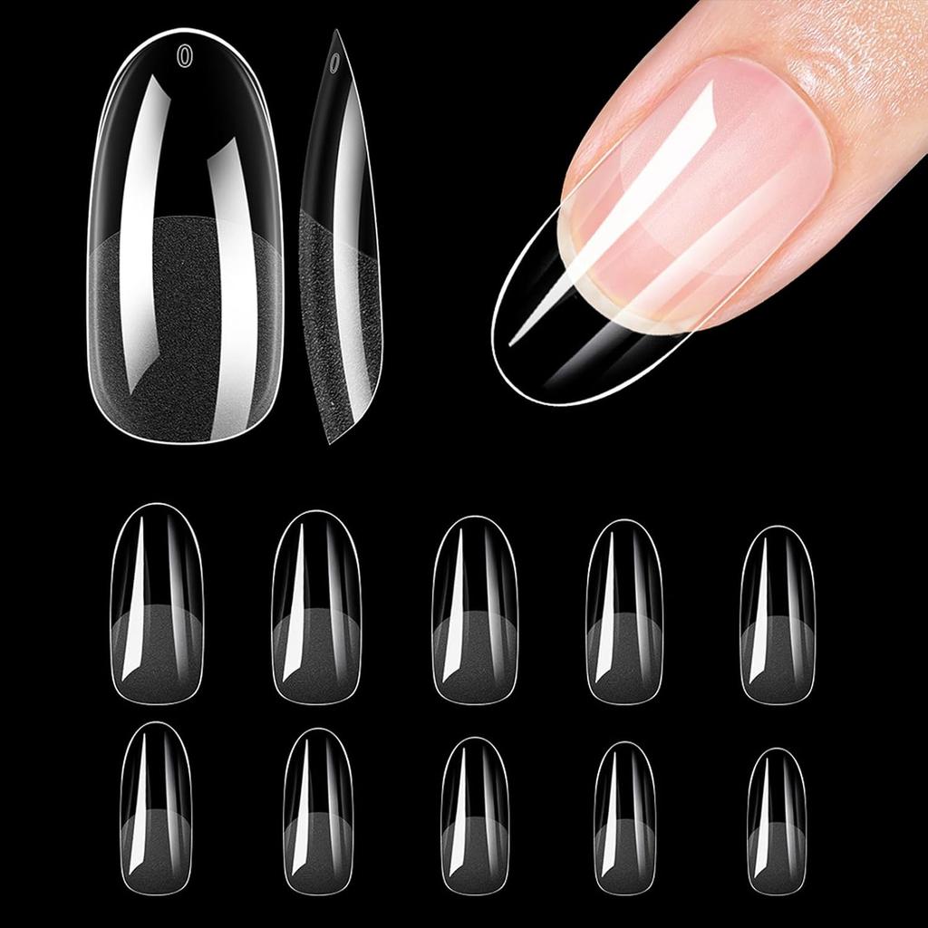 Soft Gel Oval Round Almond False Nail Tips, Medium Full Cover Clear Press On Nails for Acrylic Nail Extension Dip Powder Professional Salon Personal