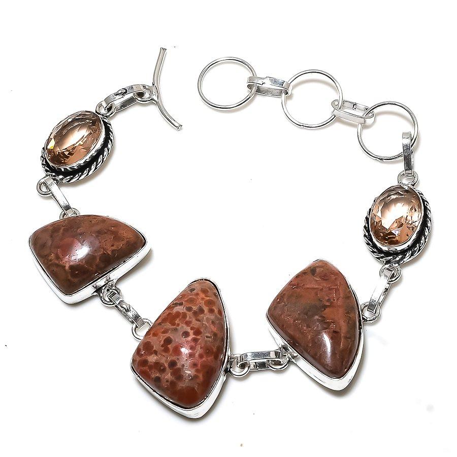 

Браслет из натурального яшмы-бабочки, морганита, стерлингового серебра 925 пробы, 7-8 дюймов, F2t24