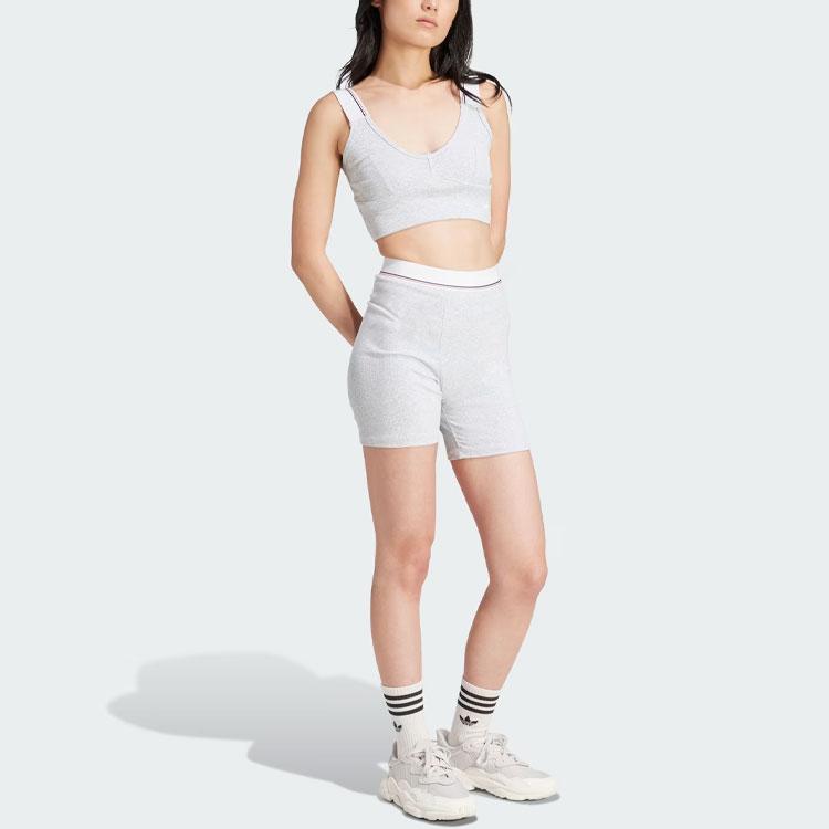 Adidas Originals Tape Bra Top Color Block Shoulder Strap Knitted Casual Sports Bra Women Underwear Light-Gray IT7300