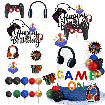 Video Game Cake Toppers Video Game Happy Birthday Controller Headset Cake Decoration Ball Cake Decoration