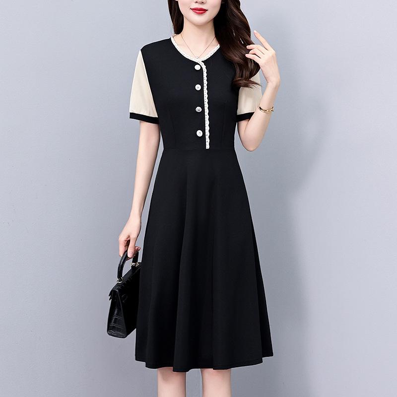 

Стильное летнее женское платье больших размеров: Средняя/длинная, с короткими рукавами, облегающая посадка 4XL [81-90kg] чёрный