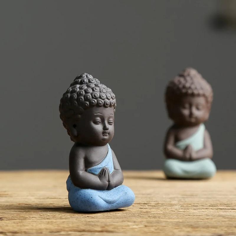 Tea Pet Ornaments Ceramic Little Monks Tea Pet Chinese Style Cute Buddha Statue Exquisite Mini Monk Figurines Tea Play