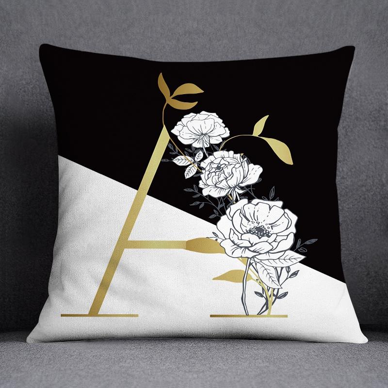 Golden Lace Letter Series Pattern Decorative Pillowcase, Square Home Office Decoration (45Cm * 45Cm)