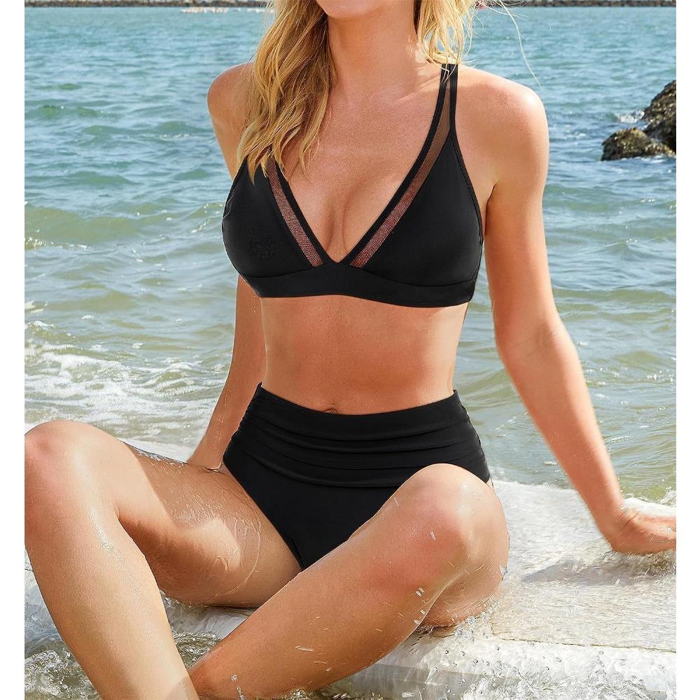 Bikini Mesh Highwaisted Stitching Sexy European And American Backless Swimsuit