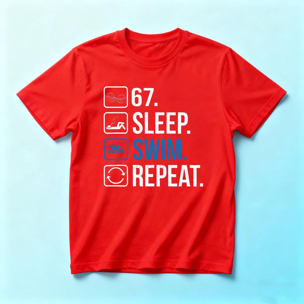 Eat Sleep Swim Repeat Checklist SummerunisexCotton T-Shirt Simple Icon Text Swimmer Minimal Sports Graphic Short Sleeve Wear