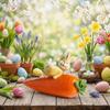 Colorful Resin Rabbit Statue Handmade Simulation Bunny Rabbit Holding Carrot Sculpture Resin Cute Easter Bunny Figurine