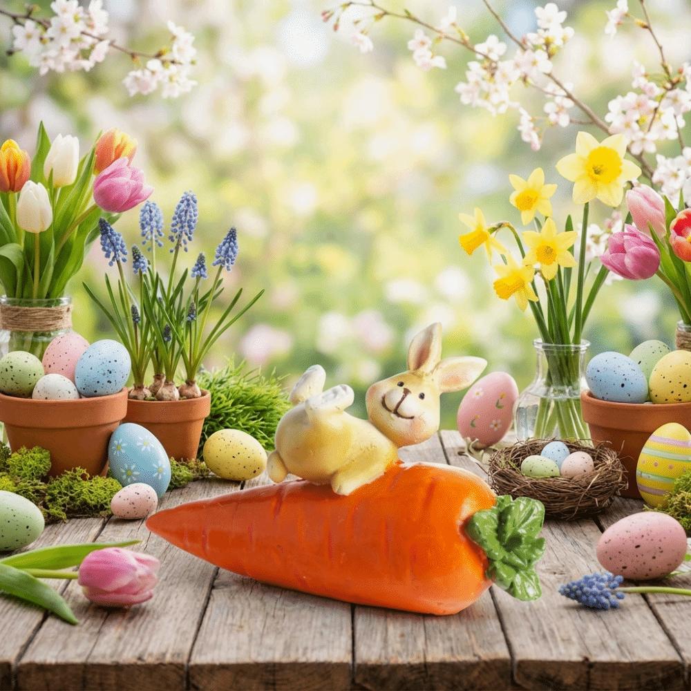Colorful Resin Rabbit Statue Handmade Simulation Bunny Rabbit Holding Carrot Sculpture Resin Cute Easter Bunny Figurine