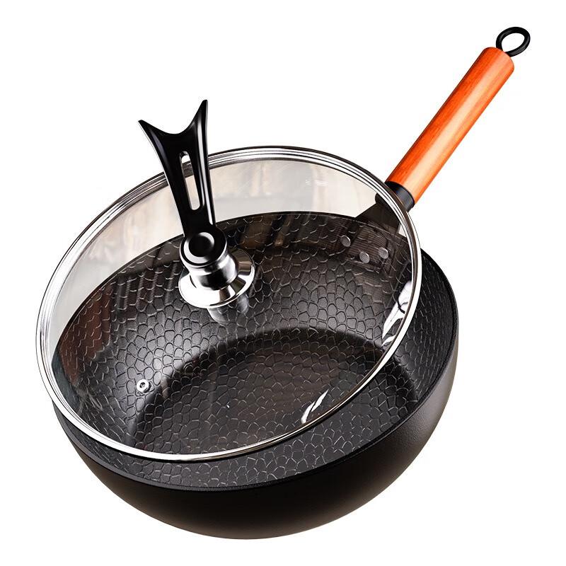 

Wutuo 24cm Flat Bottom Forged Fine Iron Wok with Tempered Lid