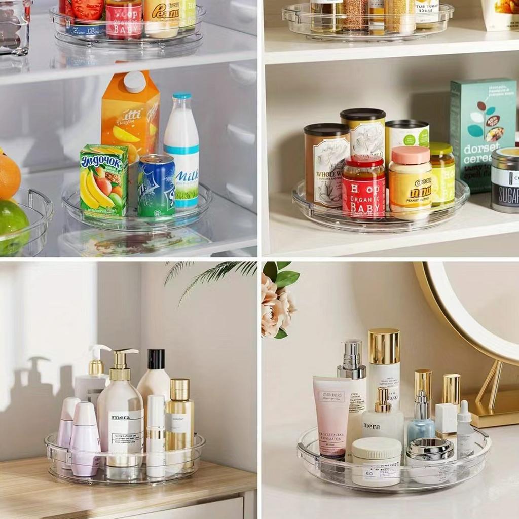1/2Pack Rotating storage turntable, circular rotating plastic seasoning rack storage rack, can improve space utilization