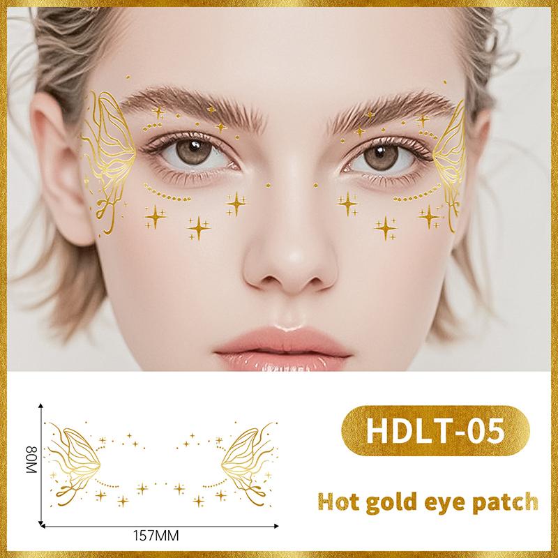 Face Tattoo Flash Gold Temporary Metalic Tattoos Waterproof Makeup Decals For Girls Party Festival Butterfly Glitter Stickers