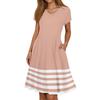 Women's Summer Fashion Casual Striped Printed V-Neck Short Sleeve Dress With Pockets