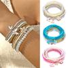 9 Stück/Set Mehrschichtige Schmetterlingsblumenherz Perlen Anhänger Charms Armband für Frauen Kette Elastisches Seil Armbänder Schmuck Geschenk