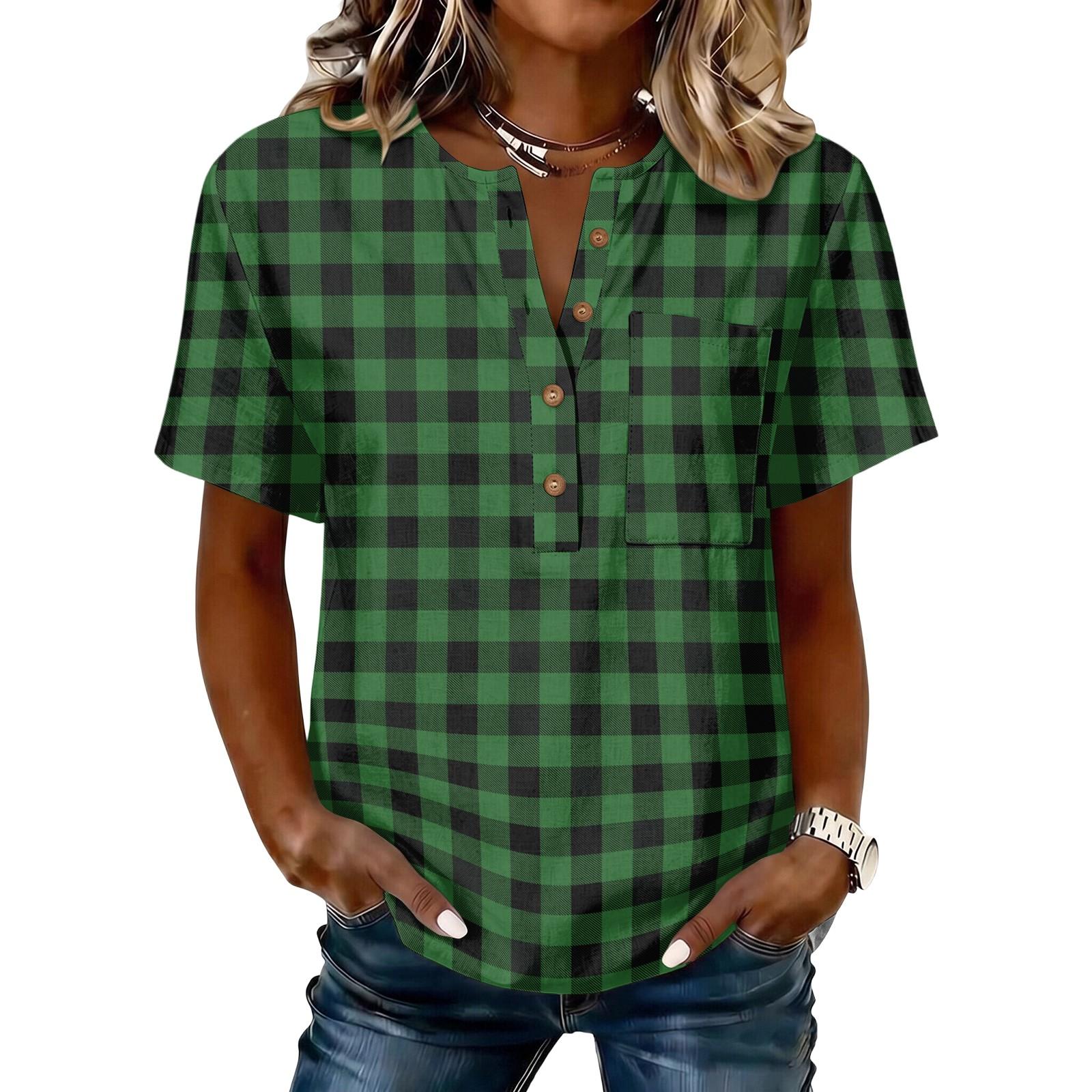 Women s Short Sleeve Shirt with Printed Pattern in Cotton Linen XXL