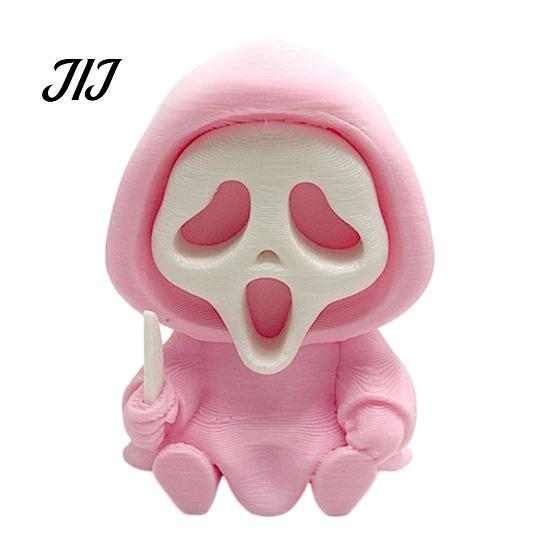 Three Dimensional Skull Art Pieces Halloween Ghost Statue, Cartoon Skeleton Sculpture, 3D Printed Textures Small Spooky Accents for Shelves