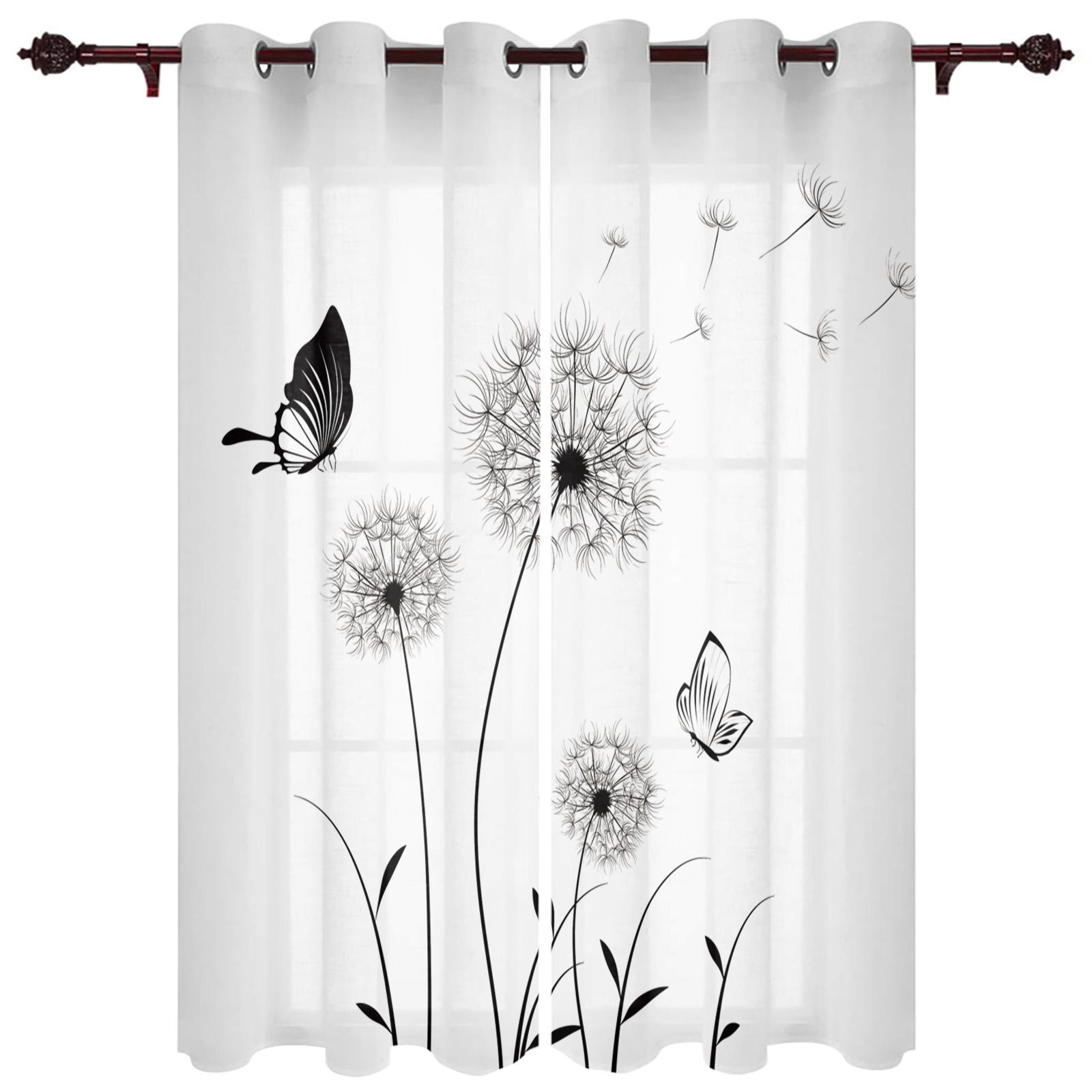 Paardenbloem Zwart-Wit Raamgordijn Voor Woonkamer Slaapkamer Luxe Huis Keuken Decoratie Artikelen Gordijnen 135W x 60H(cm)