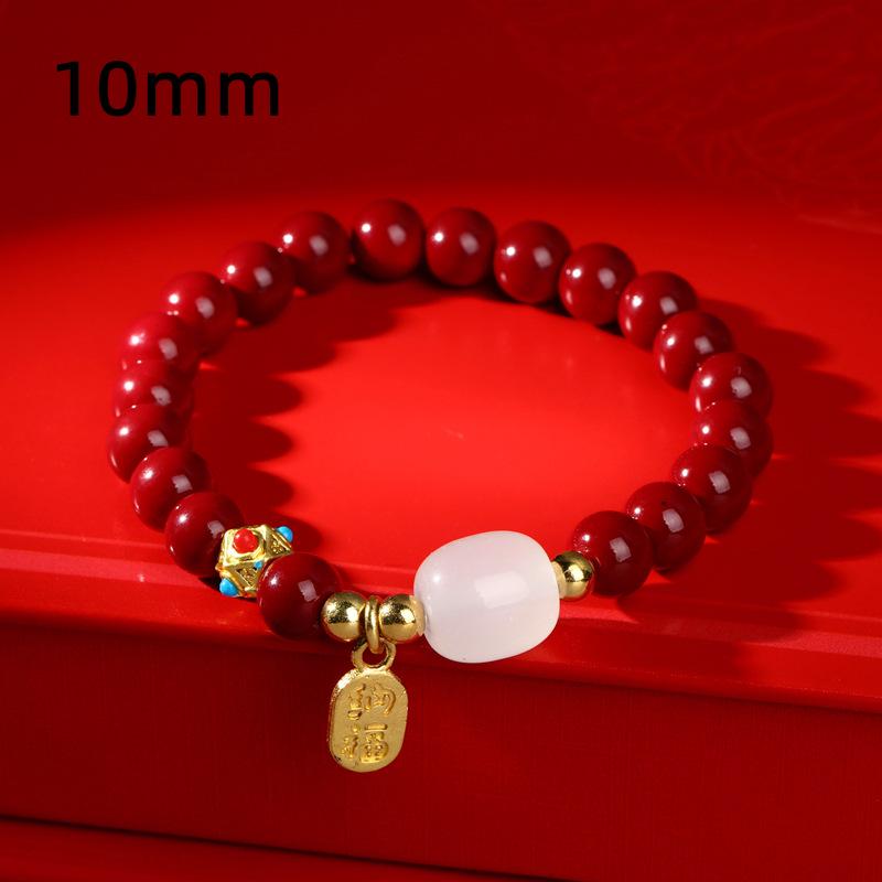 Vermilion Year of the Rat Women's Bracelet: Luxurious Chinese-Style Luck Charm, Hand-Strung Beads