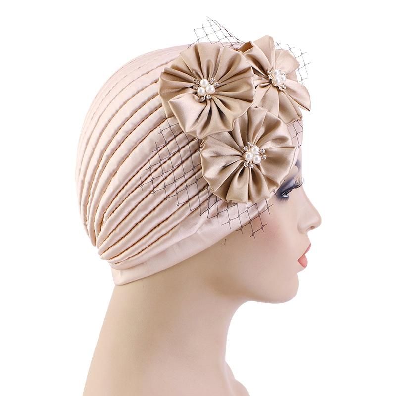 Big Flower Accessories Imitation Silk Pleated Turban Hat Ethnic Hat Indian Hat Ladies Wedding Hat