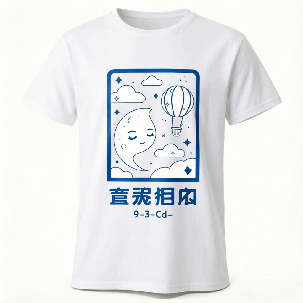 Minimalist Night Sky Moon Balloon Print TShirt 100 Cotton Breathable Unisex Blue Loose Fit Casual Top S