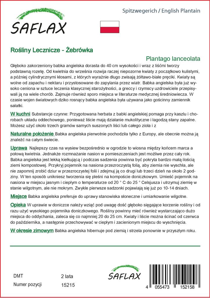 SAFLAX Zahrada v sáčku - Jitrocel kopinatý - 100 semen - Se substrátem ve vhodném stojacím sáčku - Plantago lanceolata