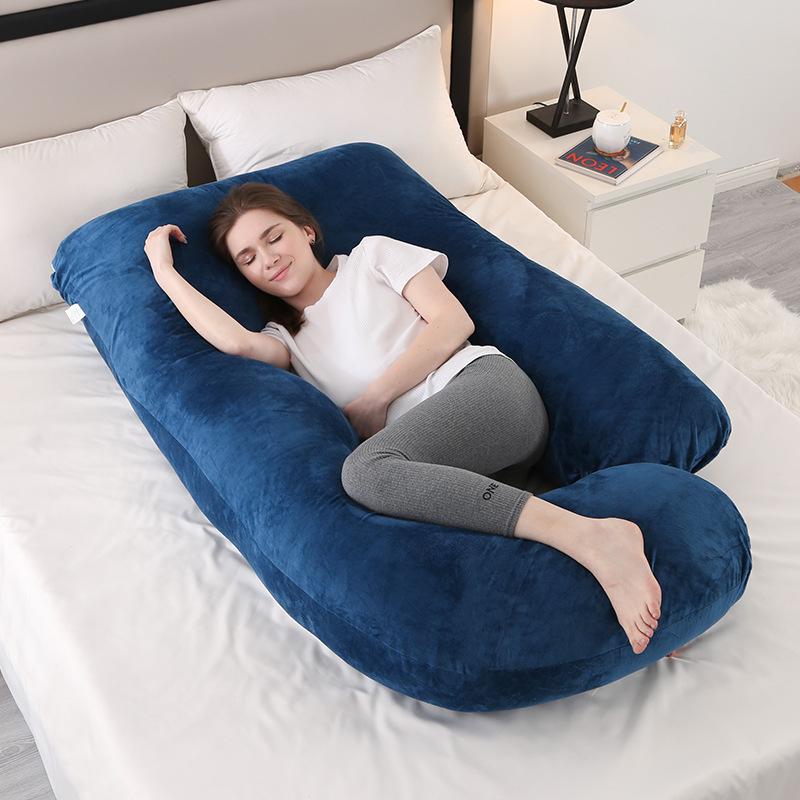 Crystal Velvet J-shaped Pregnancy Pillow Nursing Pillow Pregnant Woman Belly Support Pillow Side Sleeping Pillow Waist Pillow