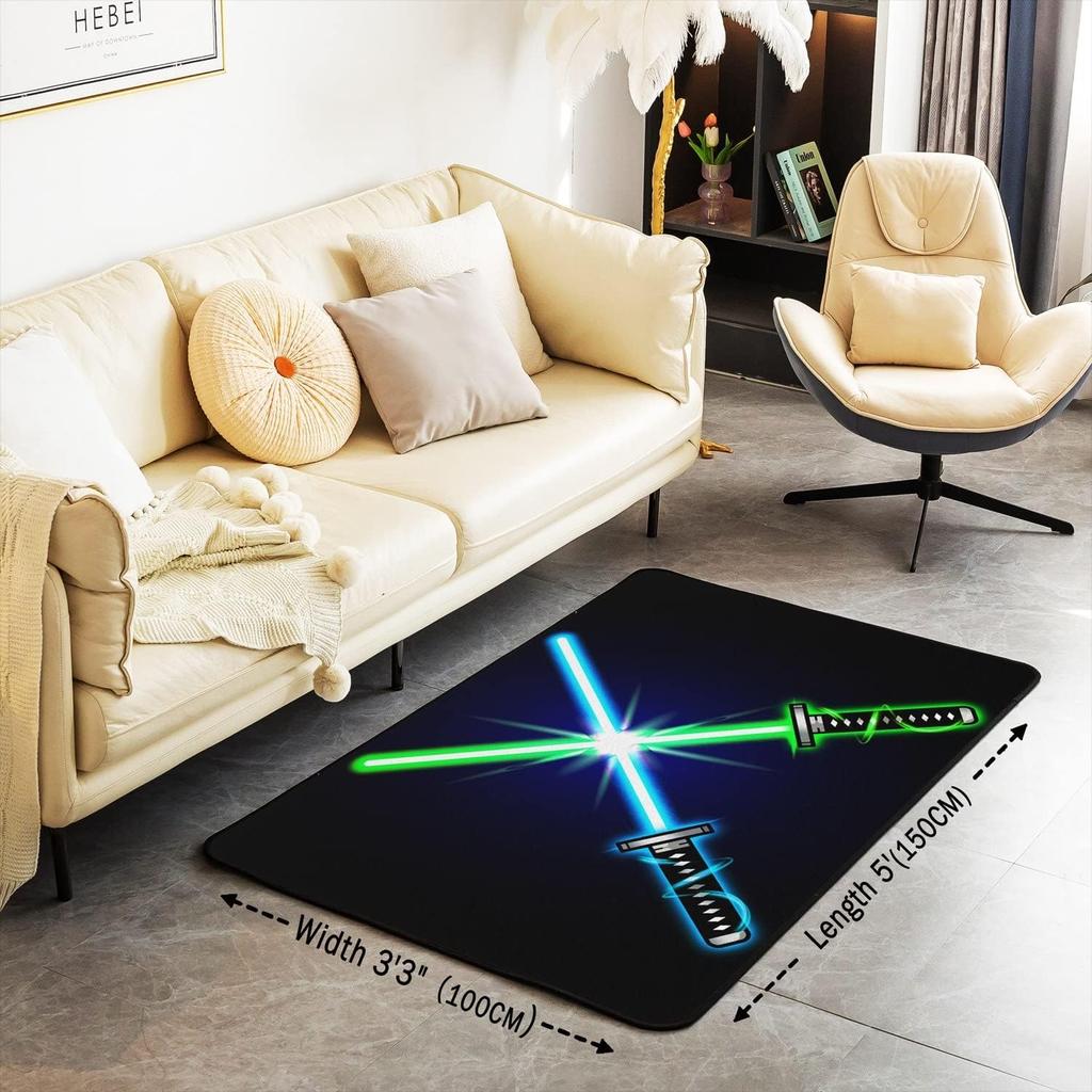 Science Fiction Lightsaber Area Rug for Living Room and Bedroom, Extra Soft Fleece Carpet, Machine Washable Light Sword Mat