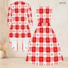 Women Plus Size Two Piece Set Geometric Printed 3 4 Sleeve Draped Cardigan Sleeveless Round Neck Tie Waist Flared Dress