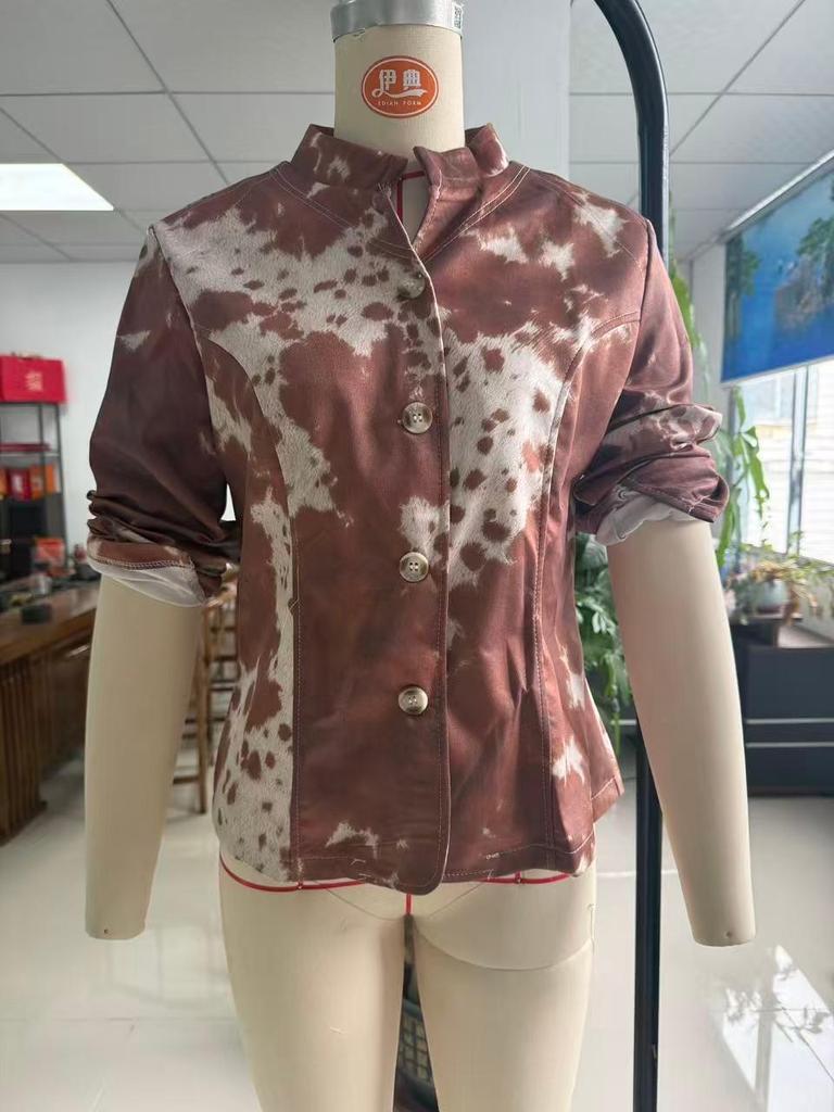 2025 Women's European-American Printed Lapel Single-Breasted Jacket Suit