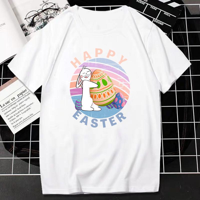Easter T Shirt Kawaii Bunny Print Short-sleev Tops Fashion Casual Women Tee Easter Basekt Eggs Tees Oversized T-Shirt Ropa Mujer
