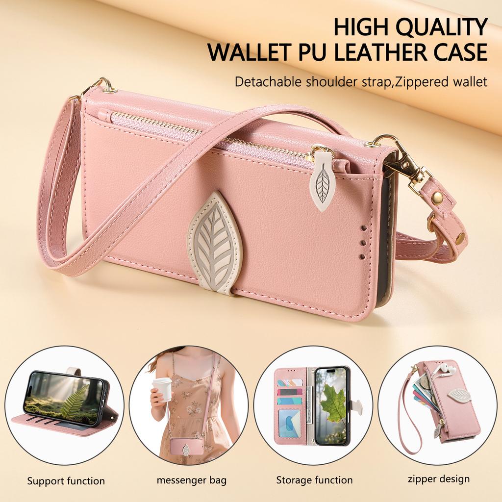 Crossbody-Handgelenkriemen Ledergeldbörse mit Kartenschlitz Handyhülle für IPhone 17 Air 16 Plus 15 14 13 12 Pro Max Schutzhülle