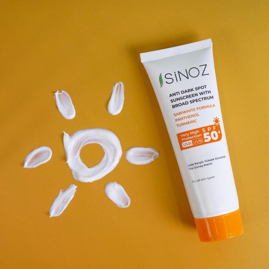 Sinoz Anti-Pigmentflecken Sonnencreme Breitband-Sonnenschutz LSF 50+ – Kurkuma- und Panthenol-Formel 50ml