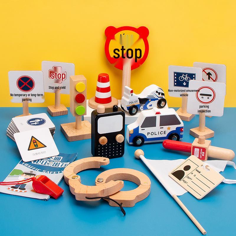 

Wooden Traffic Police & Firefighter Role Play Toy Set for Kids Ages 3-6