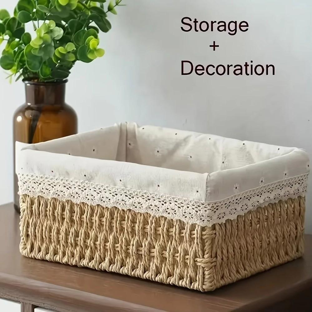

With Removable Lace Lining Woven Storage Basket Multifunctional Handmade Rattan Storage Basket 18cm