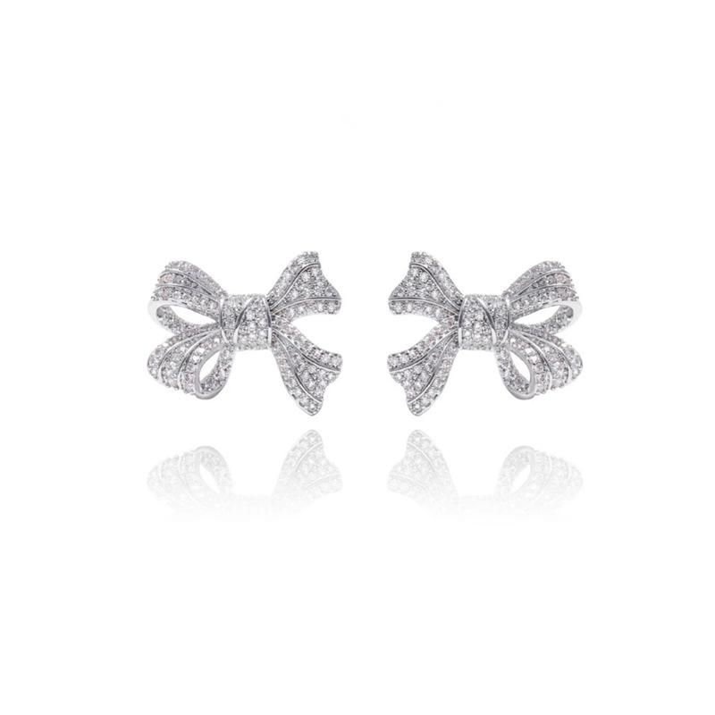 Exquisite High-End Zirconia Bow Stud Earrings with S925 Sterling Silver Needle - Light Luxury Niche Design.