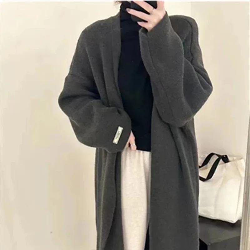 Pletené dlouhé kardigany pro ženy Kabáty Jednobarevný Podzim Zima Svetr Otevřený steh Módní svrchní oblečení Elegantní Ležérní kardigan
