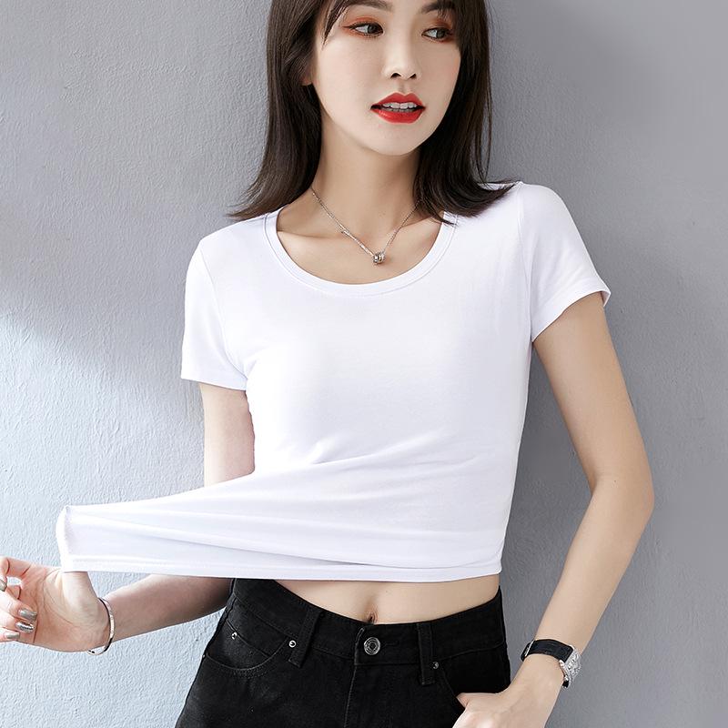 Women's Slim Fit White Cotton Short Sleeve T-Shirt - Round Neck, Summer/Spring Style
