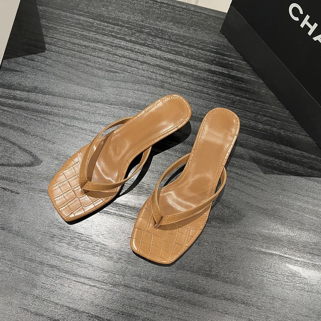 Schaffellversion~ Leder Kätzchen und Flip-Flops Damenmode Kneif-Hochheelslipper Dünnabsatz Französische Sandalen