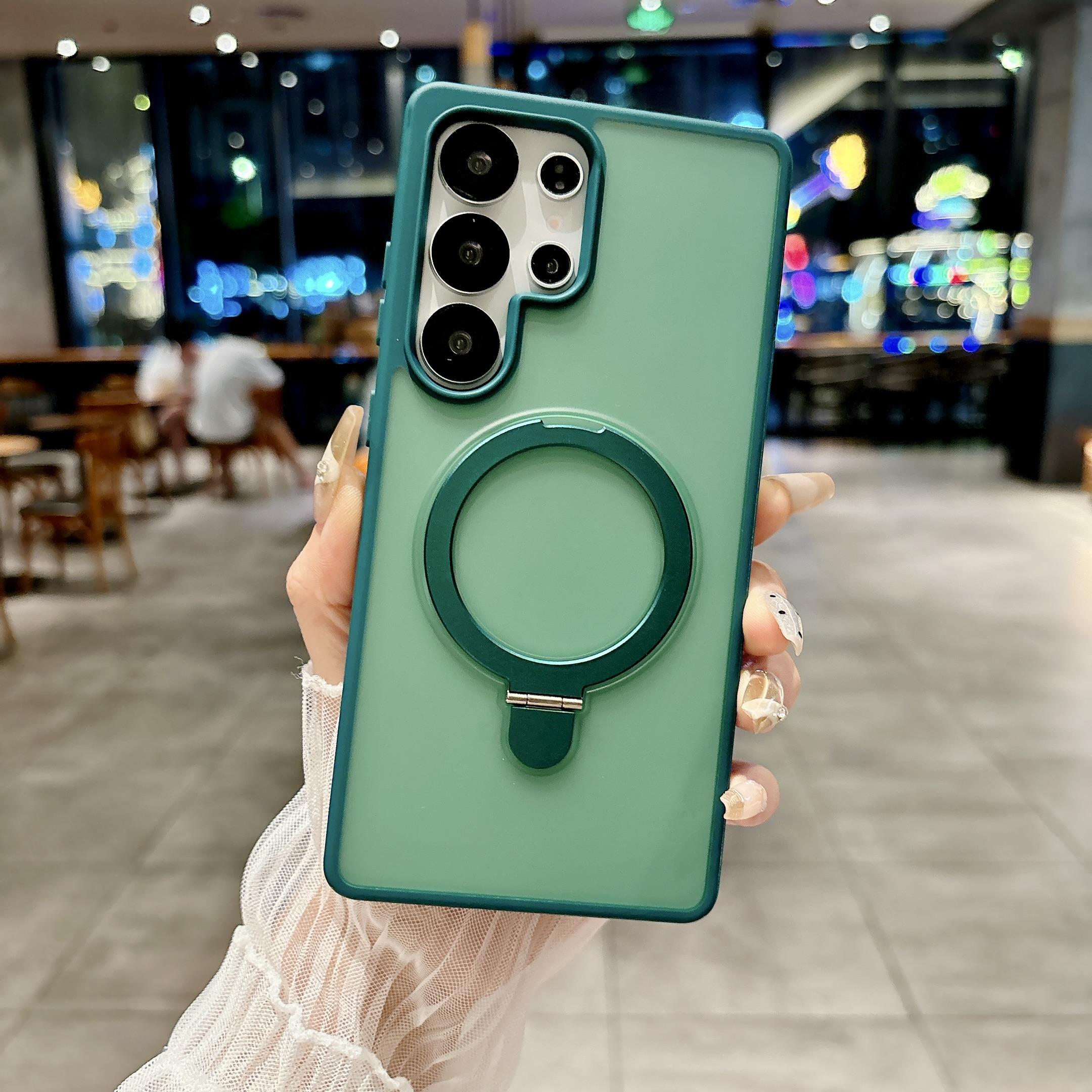 

Матовый цвет Защита линз камеры Магнитная зарядка Бампер Чехол для телефона с подставкой 360 Для Samsung S25 Ultra S24 S23 FE S22 Plus Прозрачная мягкая накладка Samsung Galaxy S22 Ultra зелёный