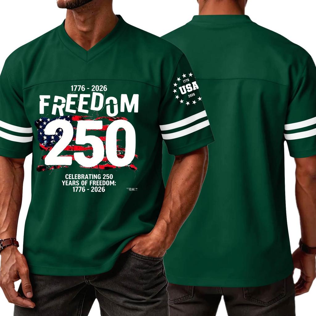 Casual V Neck Jersey Short Sleeve Sports T Shirt Celebrating 250 Years of Freedom 1776 2026 Lightweight Breathable Athletic Top
