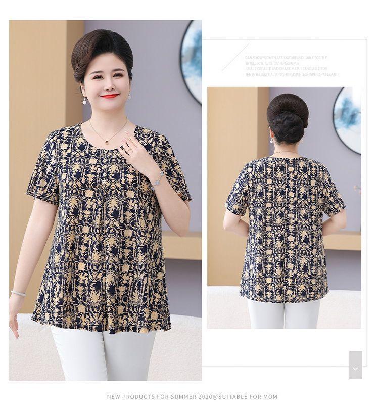 Summer Women's Print Blouse Loose Short Sleeve T-shirt Round Neck Plus Size Blouse 3XL-8XL