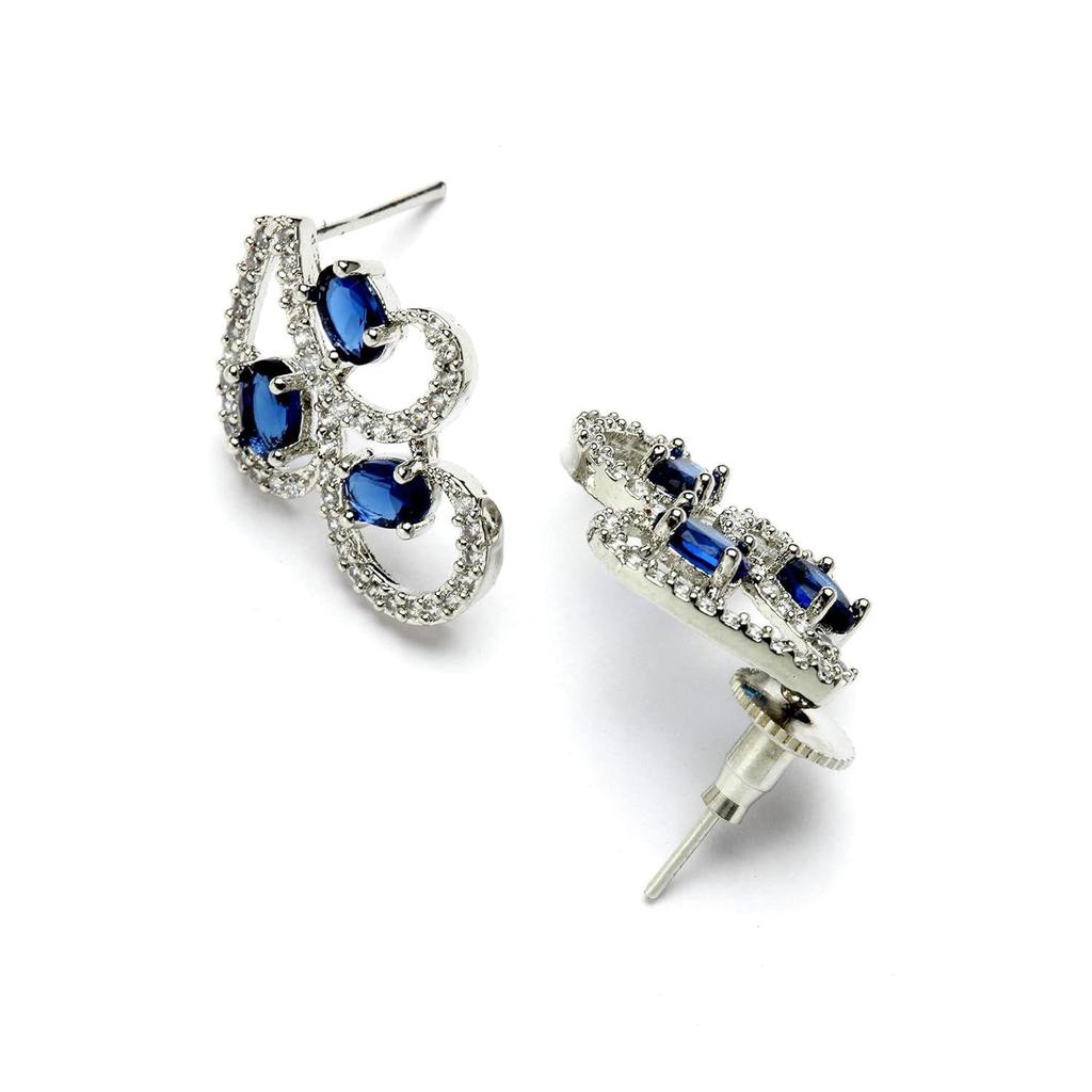 Rhodium-Plated with Silver-Toned White Cubic Zirconia & American Diamond Studded Necklace and Drop Earrings Jewellery Set for Women