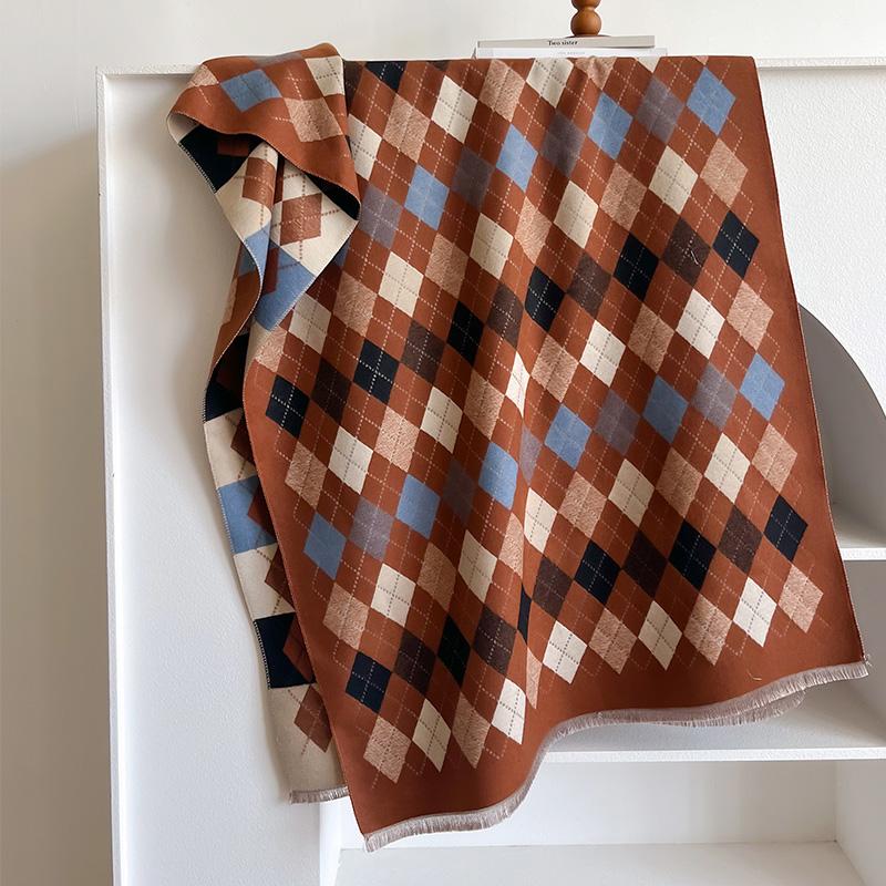 Design Thickened Double-Sided Warm Scarf Imitation Cashmere Short Beard Shawl Autumn Winter Coldproof Female Scarf