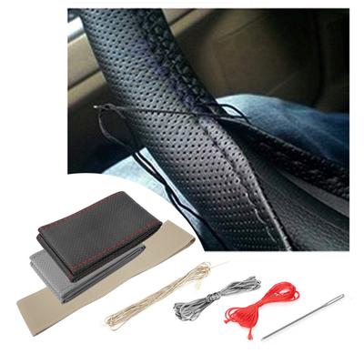 Cubierta Trenzada para Volante de Coche Agujas e Hilo Cuero Artificial Fundas para Coche Suite 5 Colores Textura DIY Suave Auto