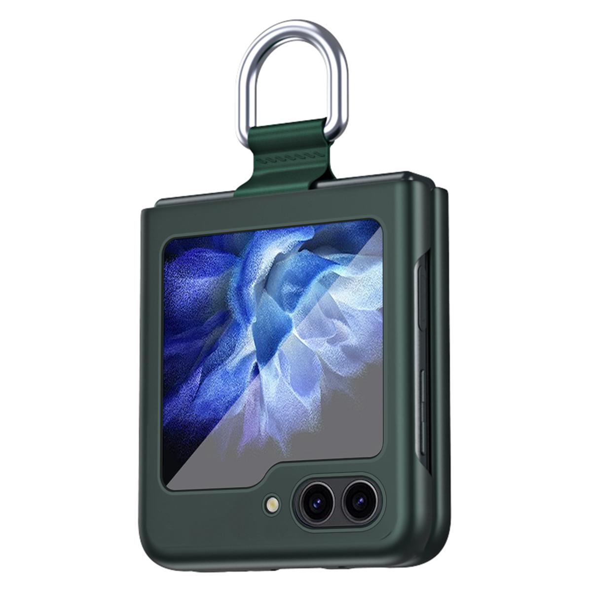 

Для Samsung Galaxy Z Flip6 5G/Z Flip5 5G Чехол для складного телефона с покрытием Soft-Touch из твердого ПК и держателем-кольцом Midnight Green