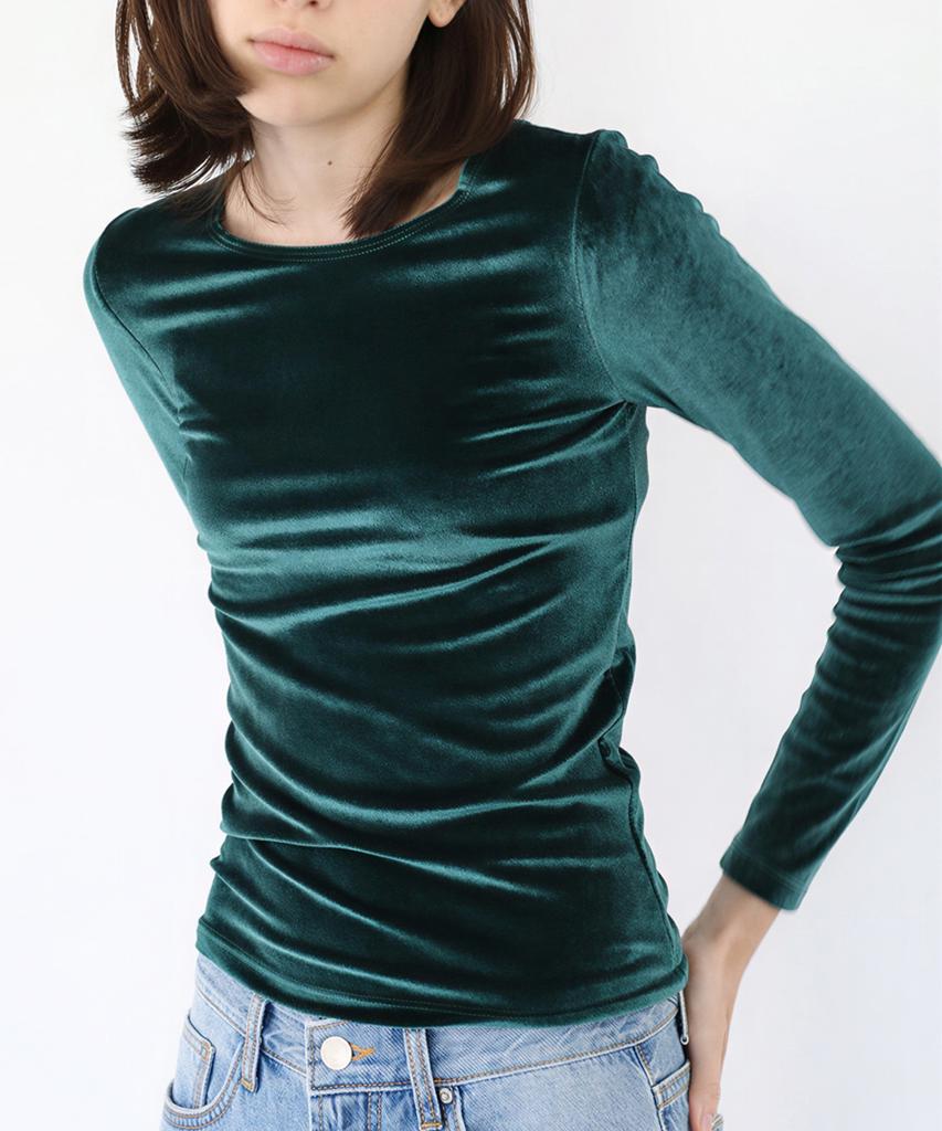 Peulmo Velvet Long Sleeve Top [Dark Green]