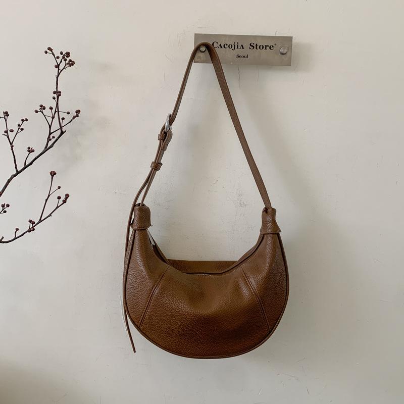 Retro Simple Solid Color PU Leather Women's Shoulder Bags Versatile Ladies Dumpling Bag Large Capacity Female Crossbody Bag