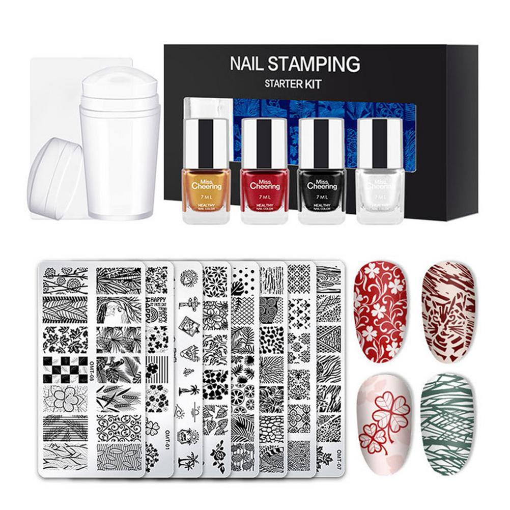 Nail Stamping Plate with Stamping Polish Stamper Scraper Nail Print Template Set Nail Printing Tools