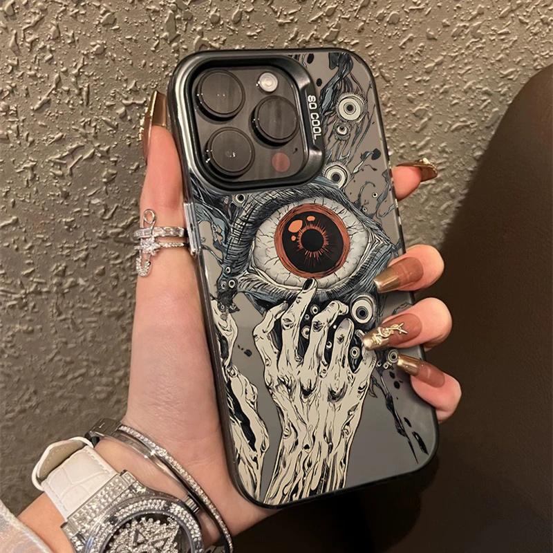 Spooky Scary Red Eye Laser Plated Case For iPhone 11 12 14 15 16 Pro Max 13 SE 3 2 7 8 Plus X XR XS MAX Shockproof Bumper Cover
