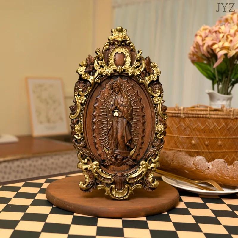 Religious Wood Carving Guadalupe Virgin Mary Statue Figure Madonna Catholic Family Church Wall Decor