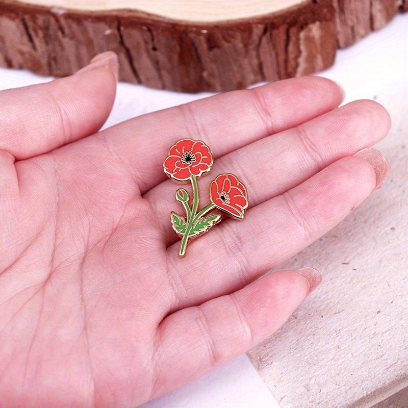 Broche Insigne de Revers Jour Commémoratif Émail Plante Fleur pour Décoration de Vêtements de Sac à Dos
