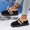 Soft Thick Bottom Furry Casual Shoes Women 2025 Winter Warm Short Plush Flats Shoes Metal Buckle Non Slip Snow Boots for Woman